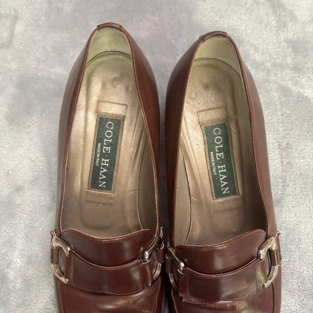 Cole Haan Brown Leather Loafers with Silver Buckles